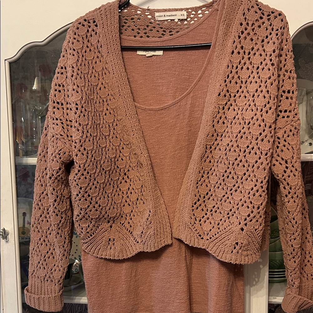 Moon & Madison Women's Crochet Knit Sweater - Pink